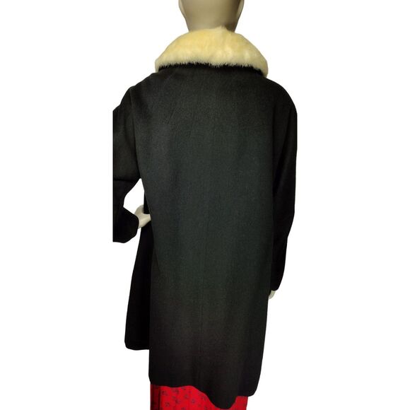 Vintage 30s Black Wool Fox Fur Collar Open Front Opera Swing Dress Overcoat - Picture 6 of 12